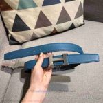 AAA Fake Hermes Reversible Belt For Lady - Blue Leather SS Buckle